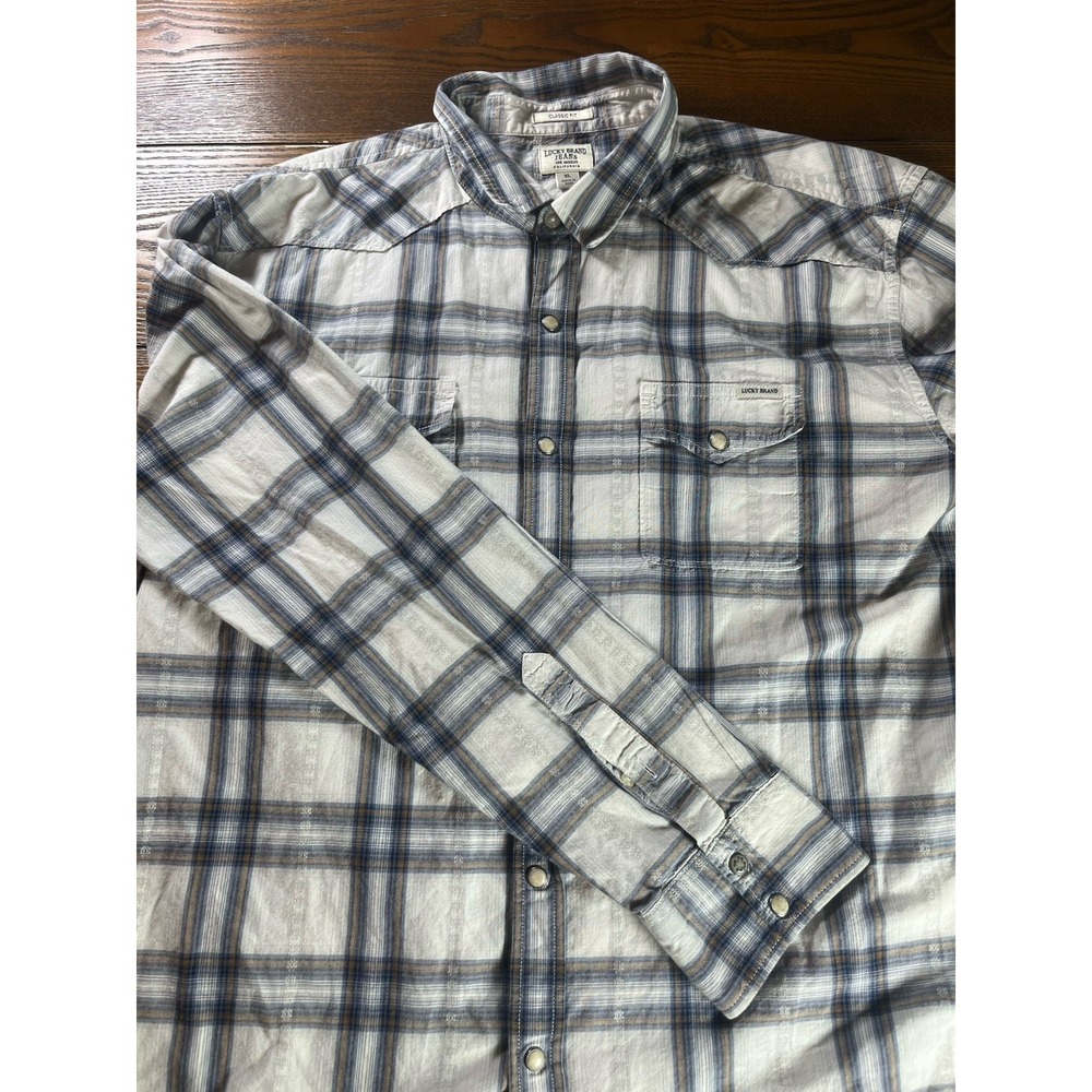 Lucky Brand Shirt Mens XL Long Sleeve Button Down Pearl Snap Western Plaid